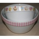 Set van 2 bowls met cupcake /roze geruite rand 10 x 17 cm