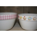 Set van 2 bowls met cupcake /roze geruite rand 10 x 17 cm