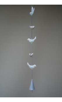 Hanger met grijze metalen vogeltjes 80 cm