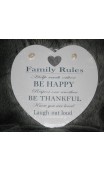 Tekstbord wit hart: "Family Rules" 30 x 40 cm