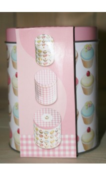 Set van drie voorraadblikken roze /cupcakes 13 x 10 cm
